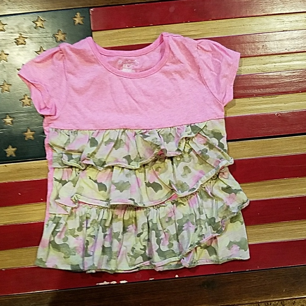 3T girls ruffled pink and green camo top